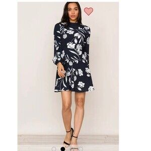 Yumi Kim Dress Size S Black Meant To Be Long Sleeve Floral Mini Crew Neck